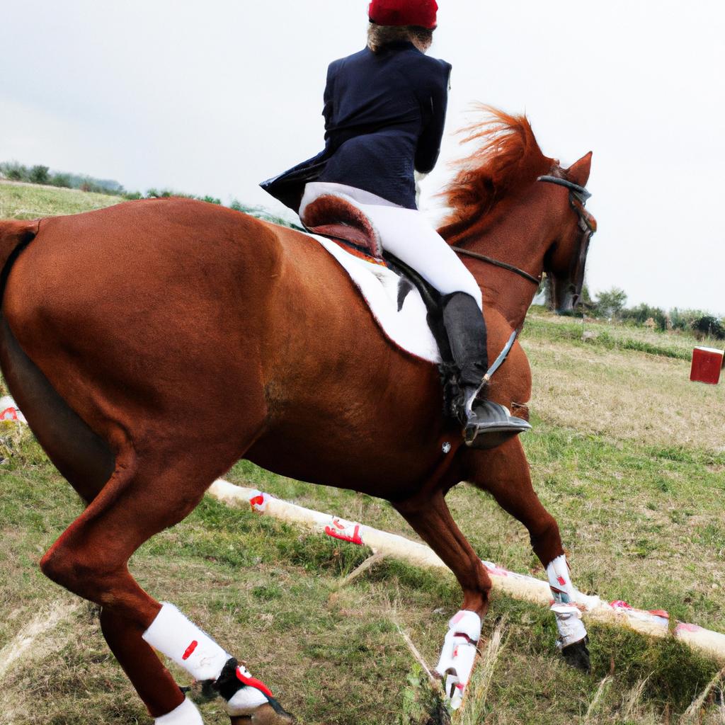 Person riding horse in competition