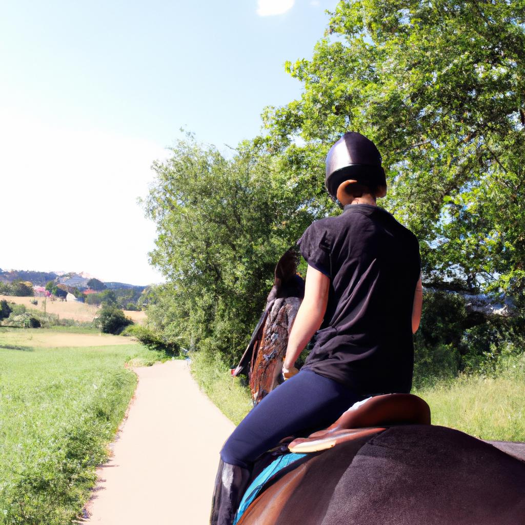 Person riding horse in countryside