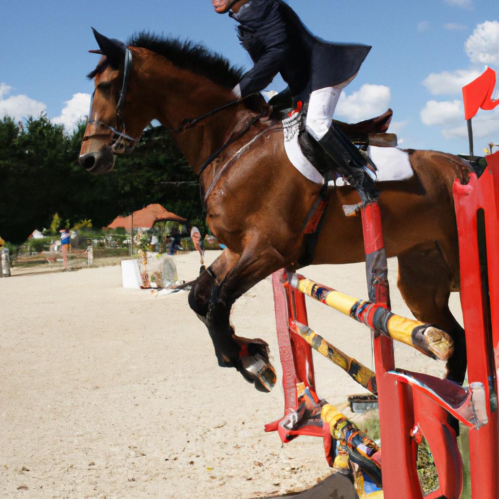 Equestrian show jumper in action