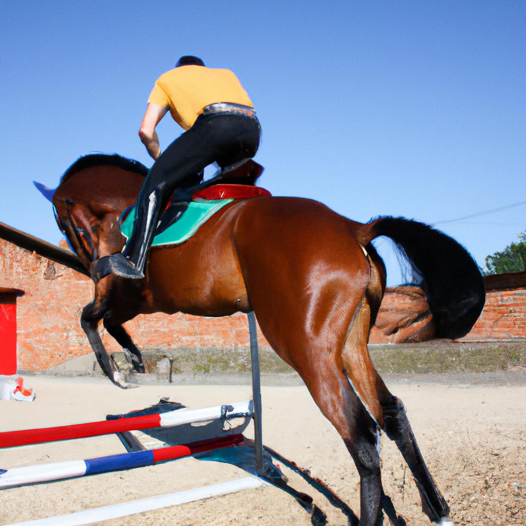 Person performing equestrian vaulting movements